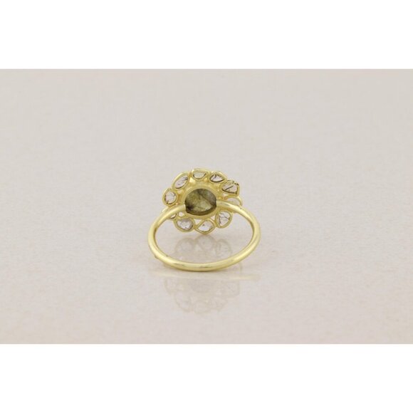 Gold Over Sterling Silver Natural Labradorite Polki Diamond Slice Ring Size 9.5 - Picture 6 of 7